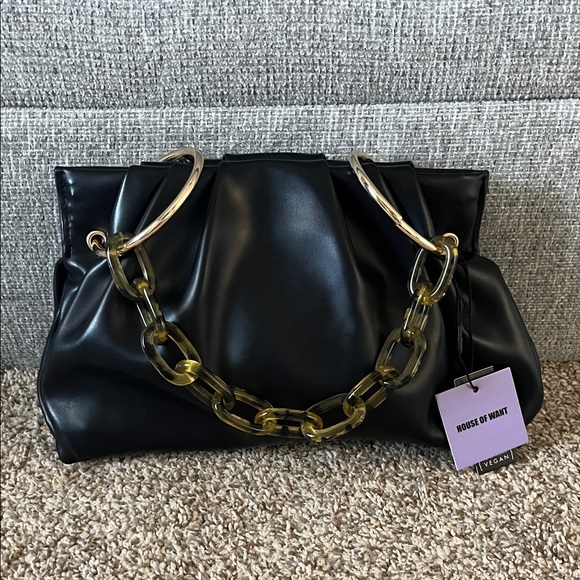 House Of Want Handbags - NWT House of Want Black Chill Framed Clutch Black Box Calf